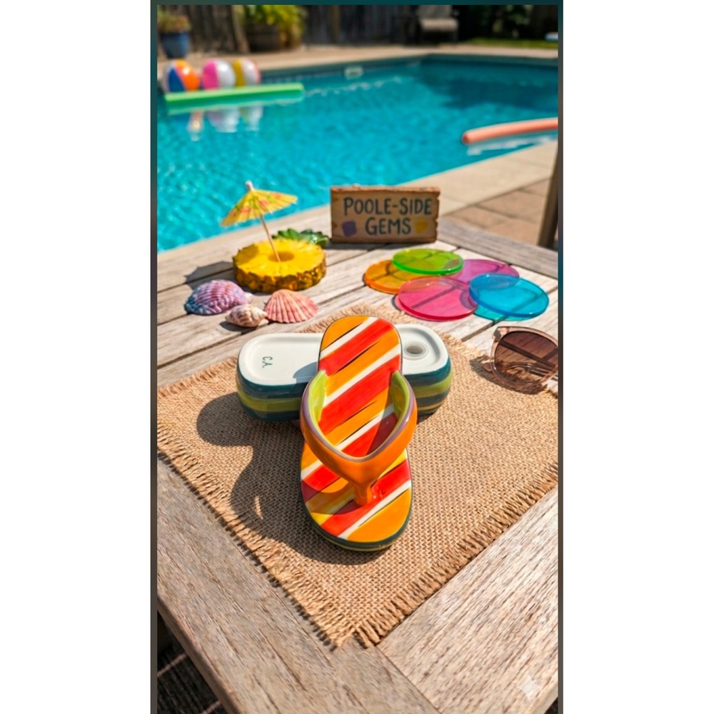 Clay Art Flip Flops Salt and Pepper Shaker Set Striped Beach Summer Decor